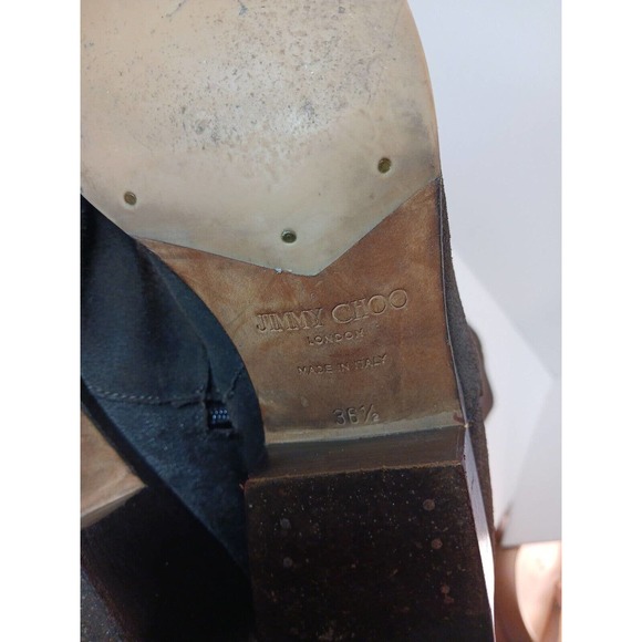 JIMMY CHOO Roughout Suede Knee High Brown Leather Riding Boots Size 6 US 36.5 EU - Picture 7 of 16